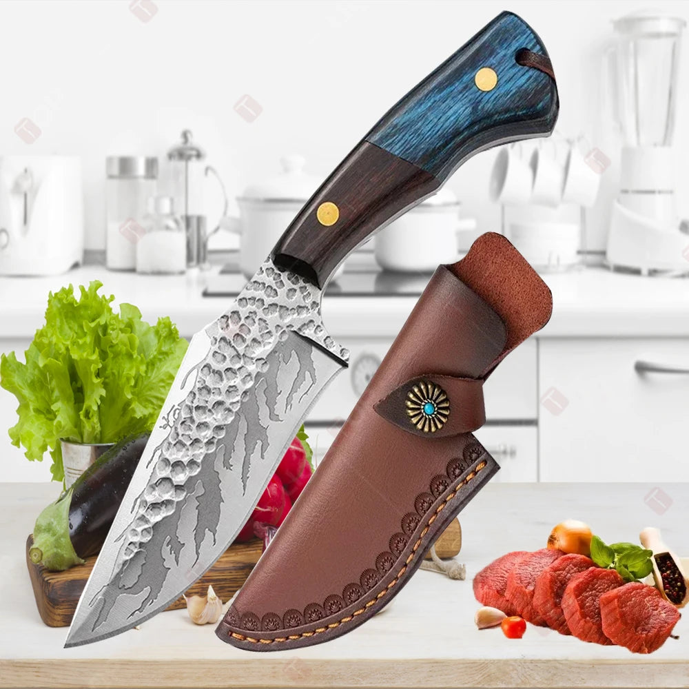 Forged stainless steel chef knife with wide cleaver blade
