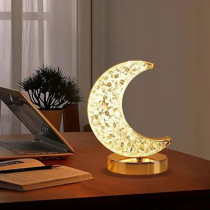 Softly illuminated crystal moon lamp for bedroom decor
