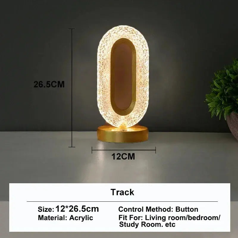 Elegant Luna-shaped crystal lamp with 3D moon effect and touch-sensitive LED lighting

