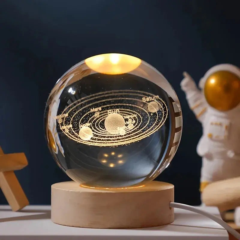 3D crystal ball LED lamp with laser-engraved solar system inside