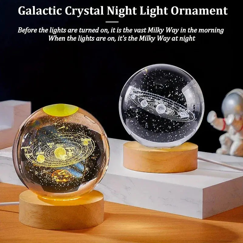 USB-powered night light featuring planets in a crystal globe