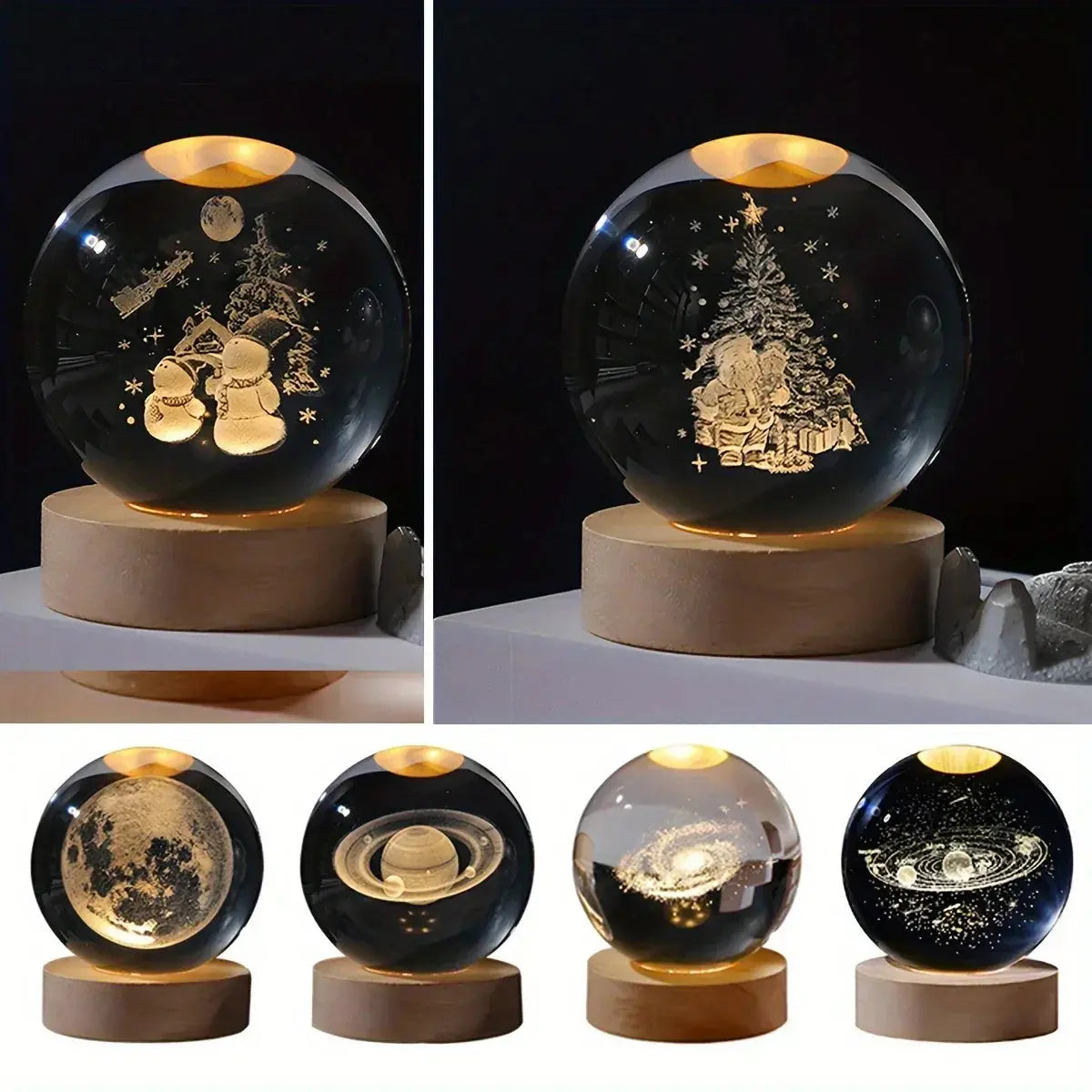 Astronomy-themed desk lamp with engraved planets and LED light
