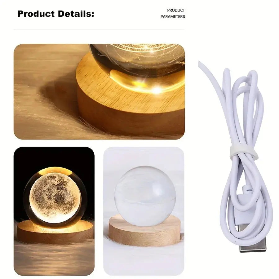Decorative night light shaped like a glass globe with planets