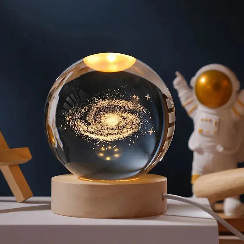LED crystal sphere displaying the solar system in 3D detail

