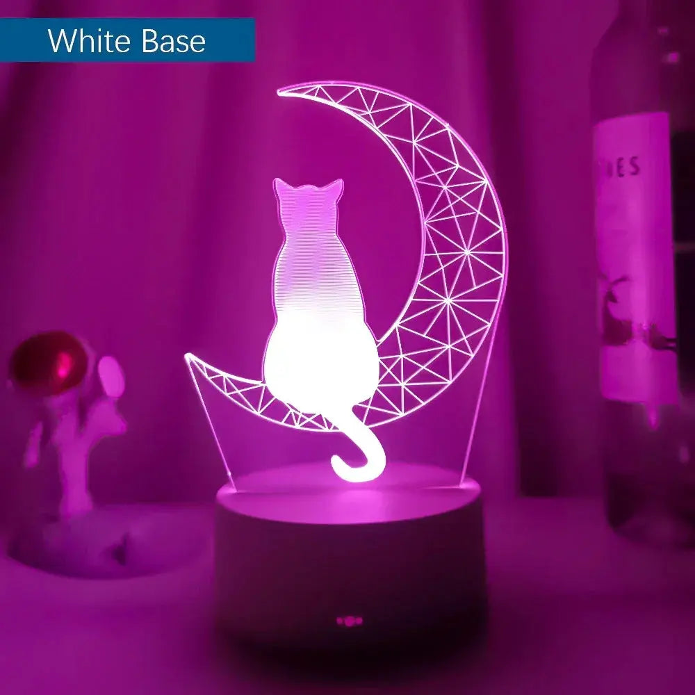 Stylish acrylic lamp featuring cat and crescent moon silhouette

