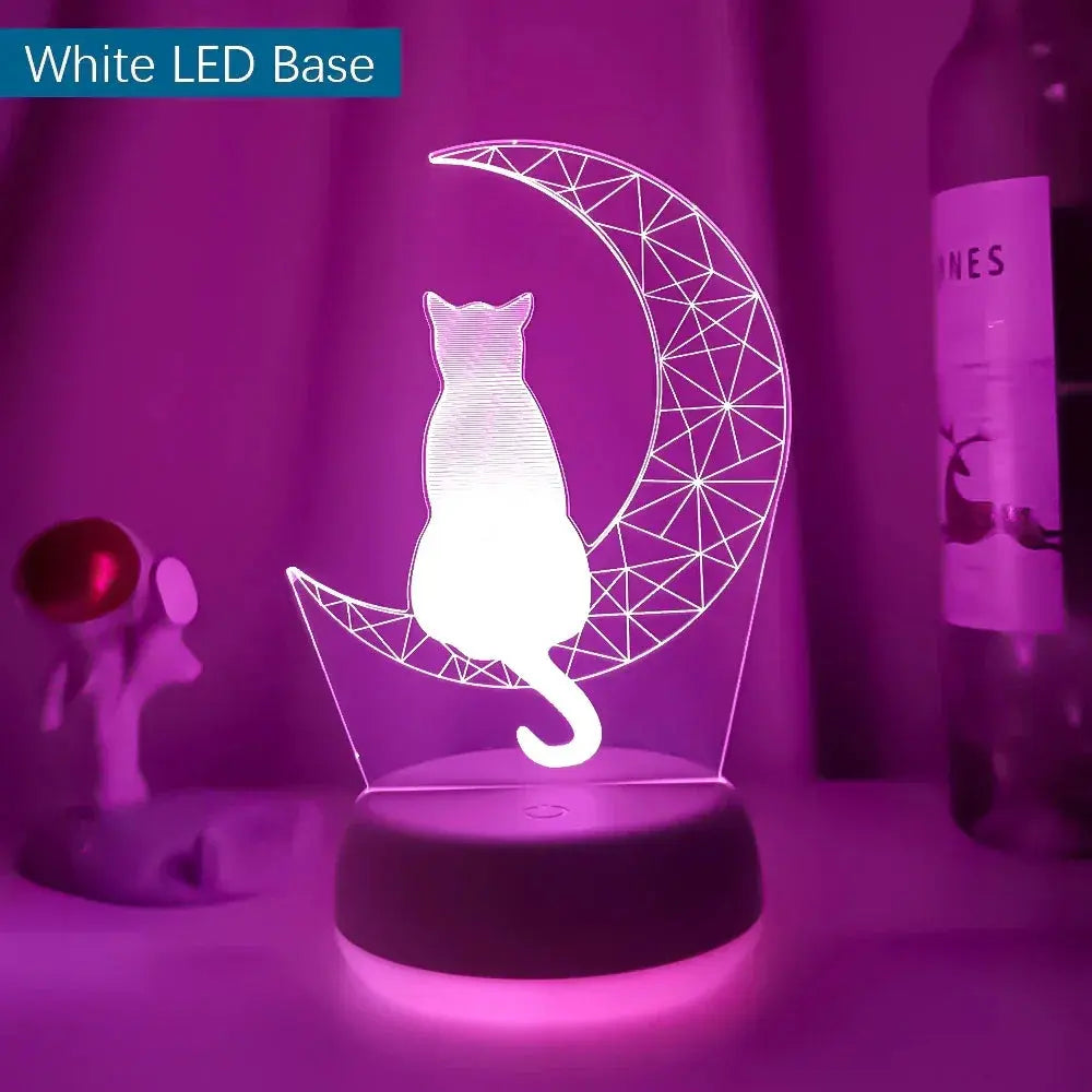 Glowing moon and cat 3D illusion night light for cozy spaces

