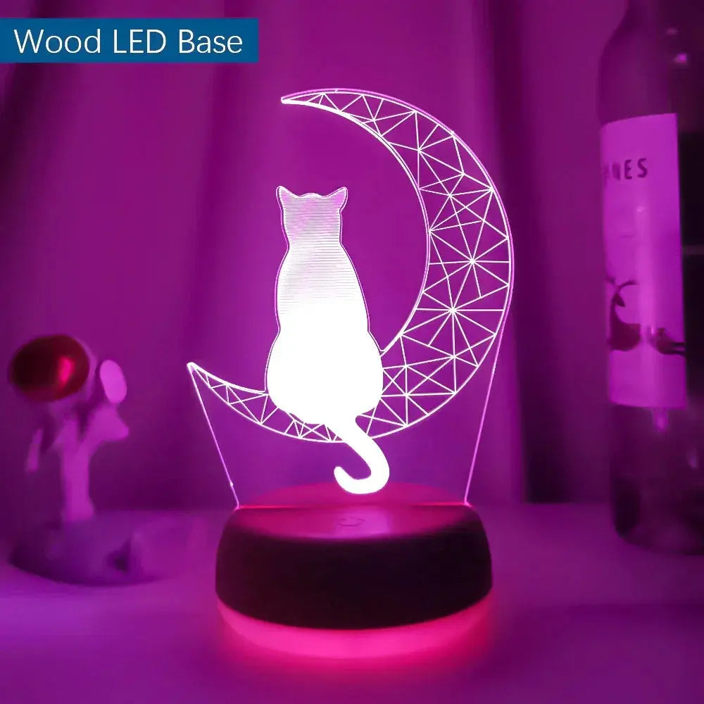 USB-powered LED night lamp with cute cat-on-moon shape

