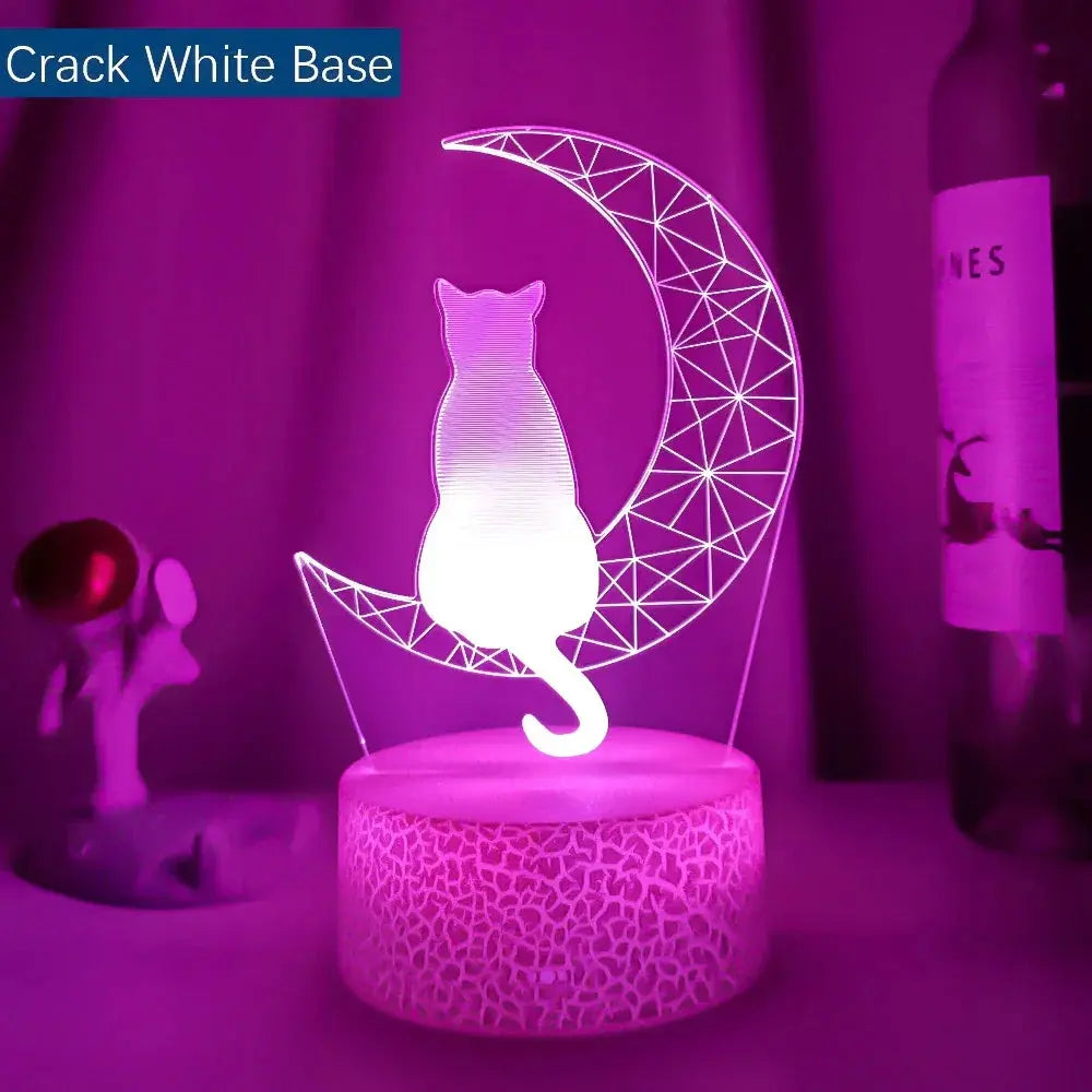 Cat sitting on the moon nightlight, ideal for home decor or nursery