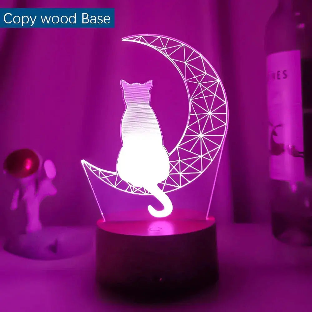 Cat on the moon 3D illusion light with warm ambient glow