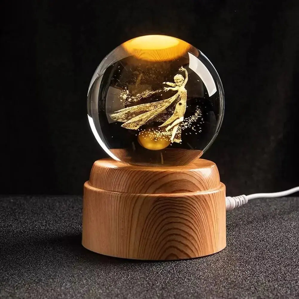  Laser-engraved moon inside a glowing crystal ball on a wooden base — ideal for cosy night lighting.