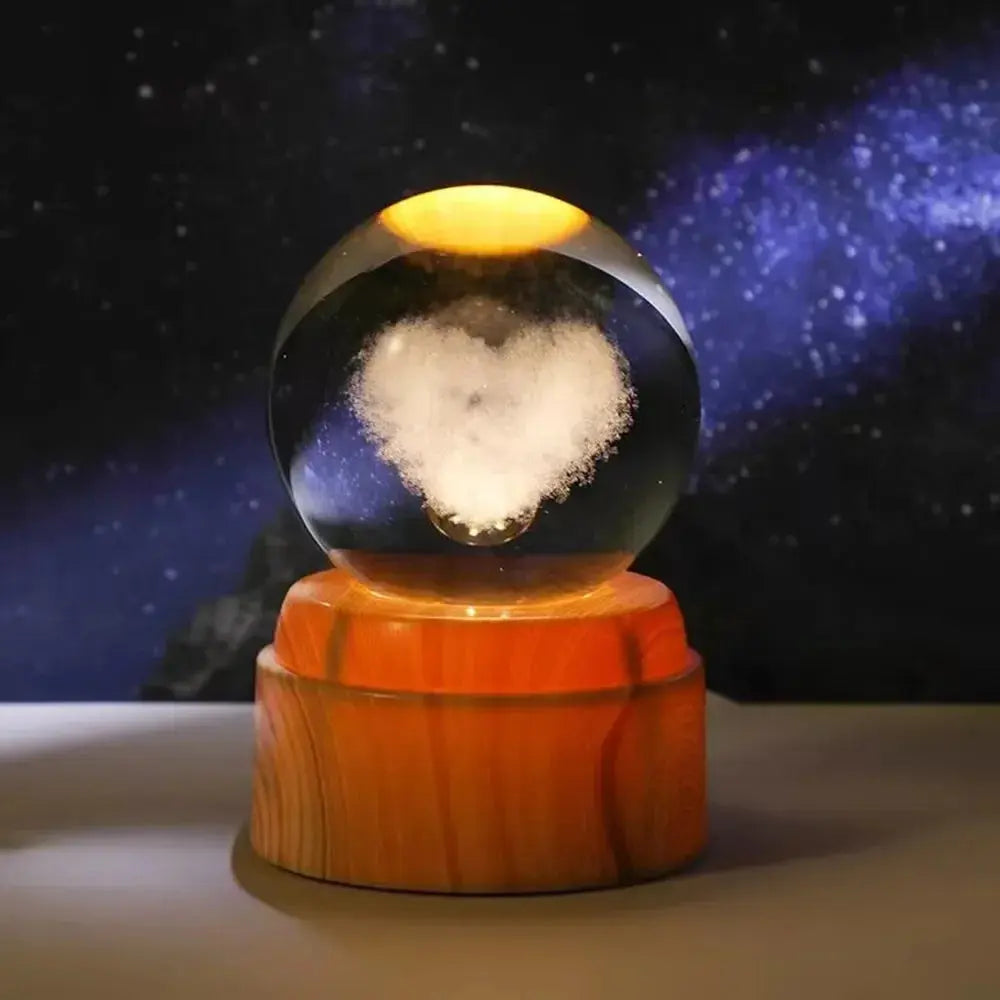  Illuminated crystal sphere with a 3D moon design, mounted on a wooden base — perfect for bedrooms or gifts