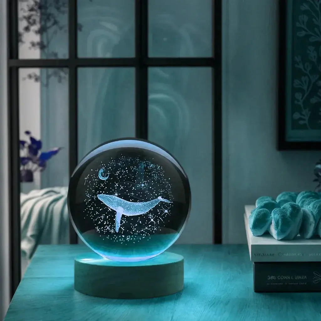 Elegant LED glass orb light with celestial and ocean-themed design