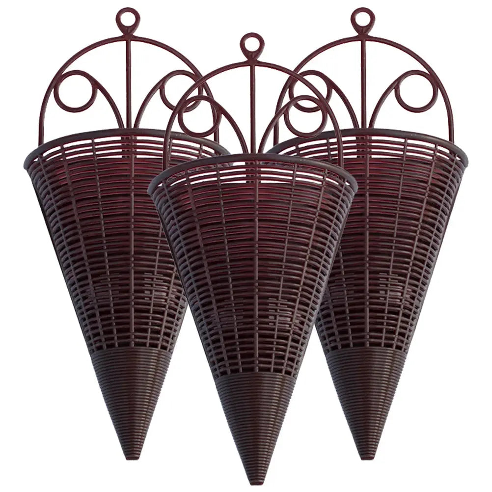 Set of three woven wall planters for orchids


