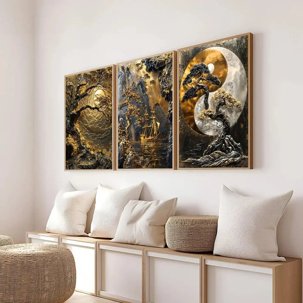 Elegant tree and moon print for serene home decor