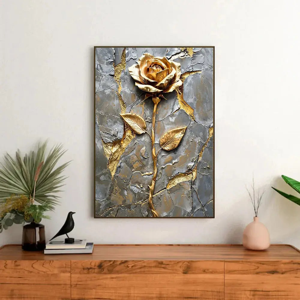 Asian-inspired wall canvas with golden tree and moon design