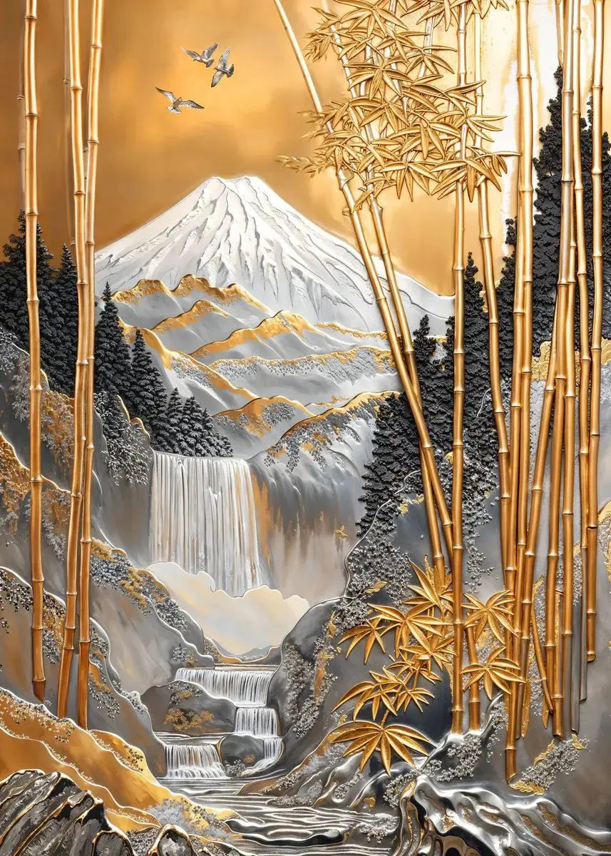 Night sky painting with gold tree for luxury interiors
