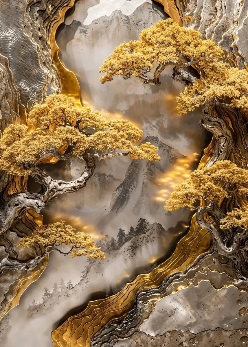 Asian elegance captured in golden moonlight wall print
