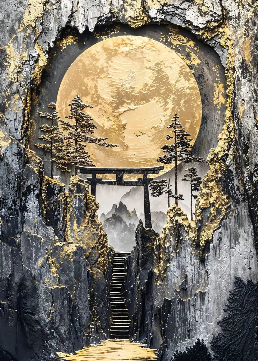 Modern art print with golden tree for stylish home decor