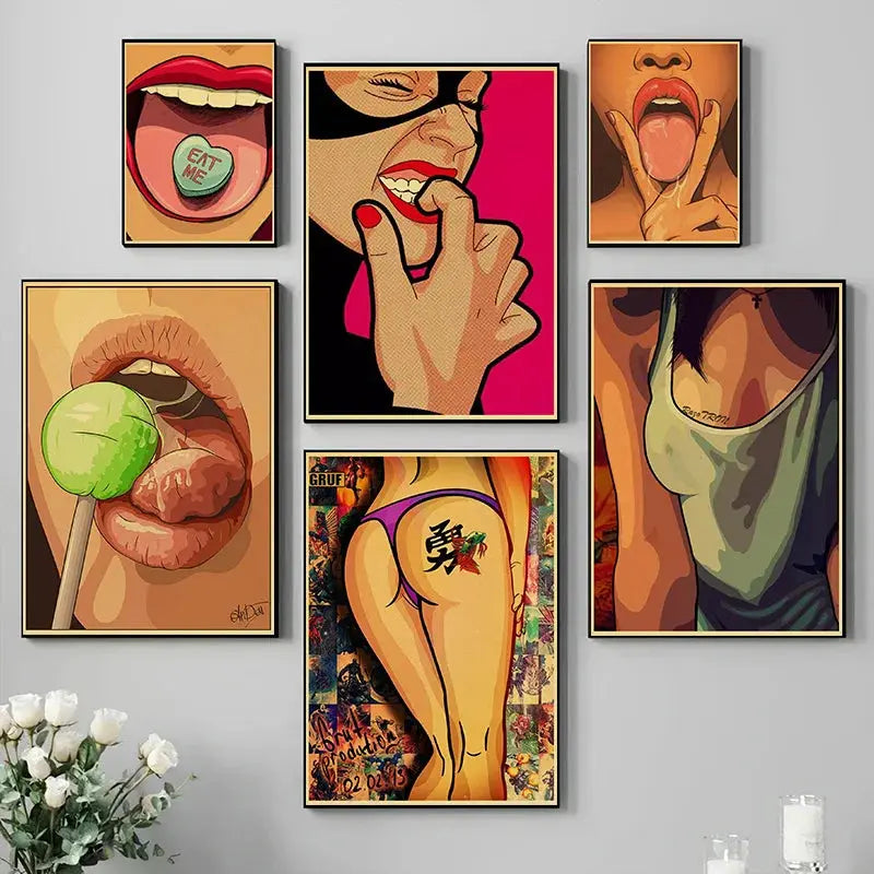 Anime canvas poster of sexy girl with lollipop and smoke