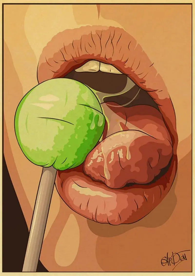 Poster of anime girl blowing smoke and holding lollipop