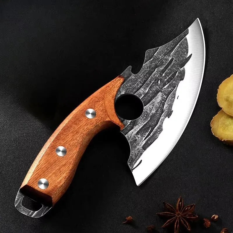 BBQ butcher knife with premium steel blade and protective sheath

