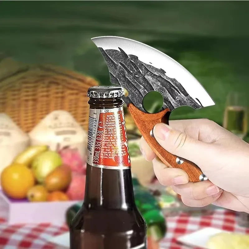 Heavy-duty kitchen cleaver with full tang wooden grip

