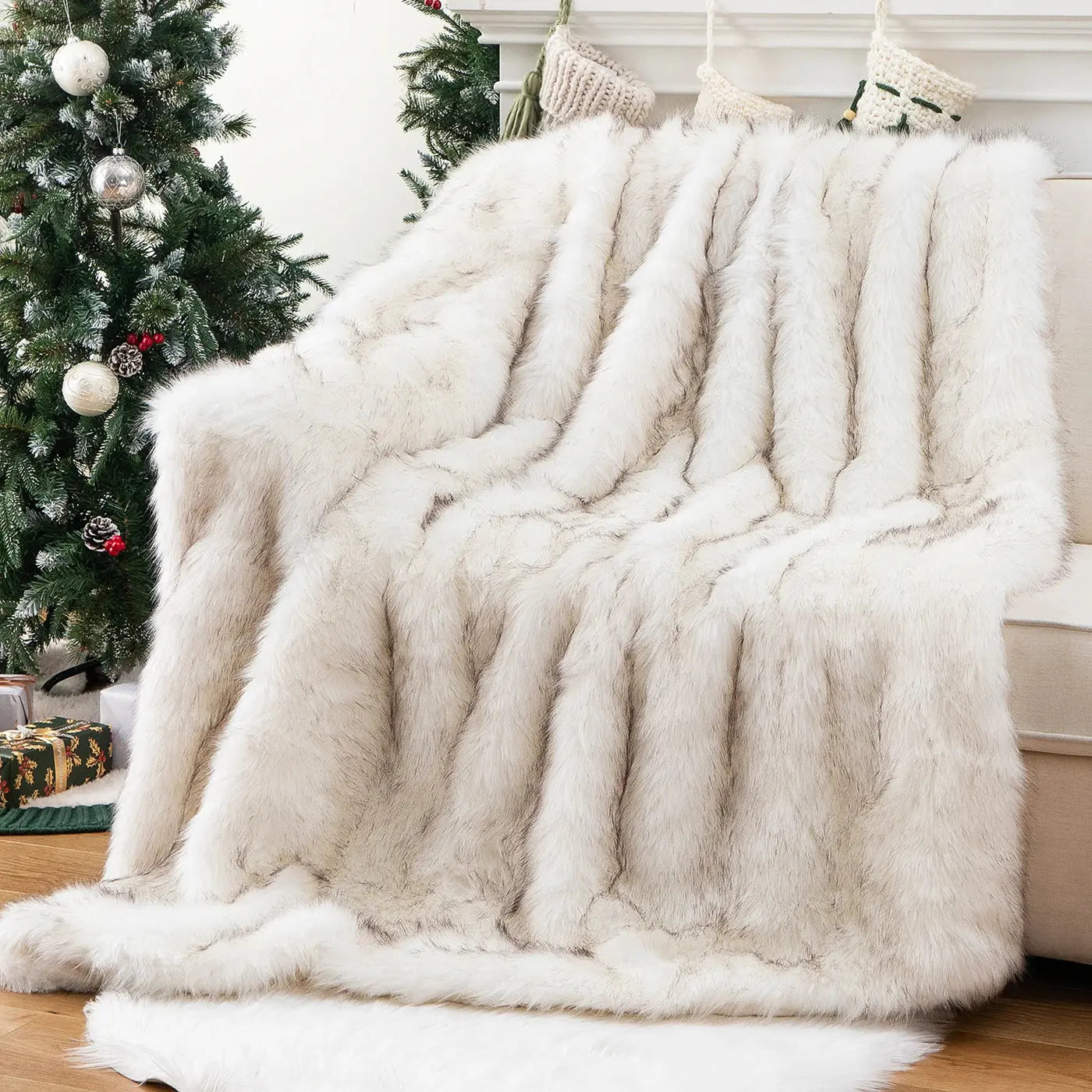 Luxury fox fur bedspread for winter warmth

