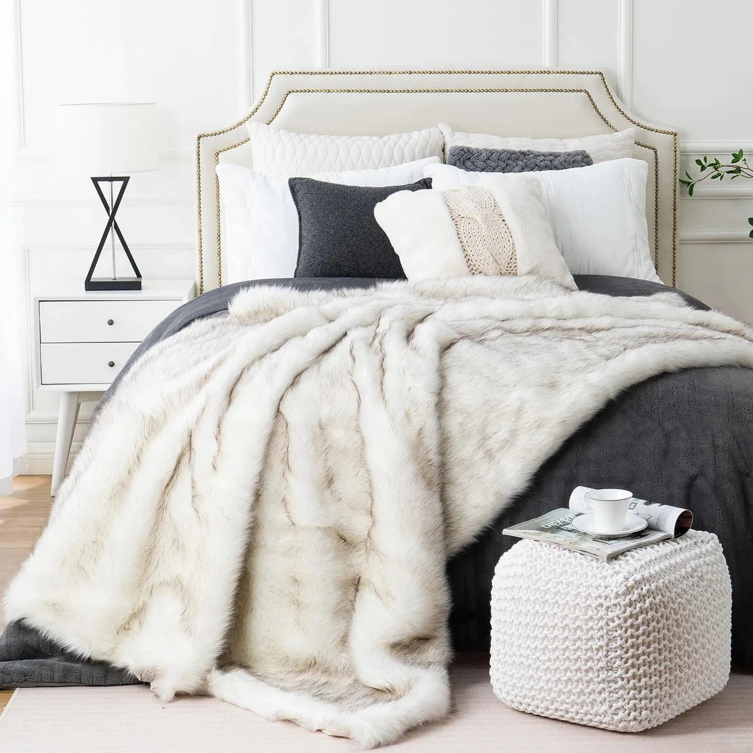 Soft faux fur throw for cosy evenings