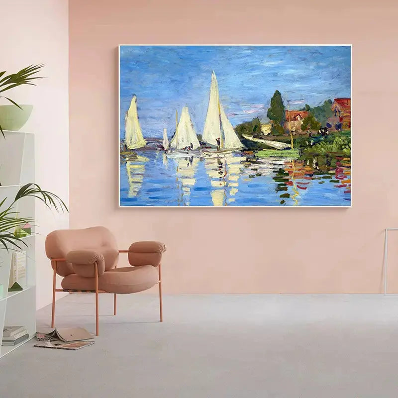 Soft-toned waterlily scene on canvas for living room
