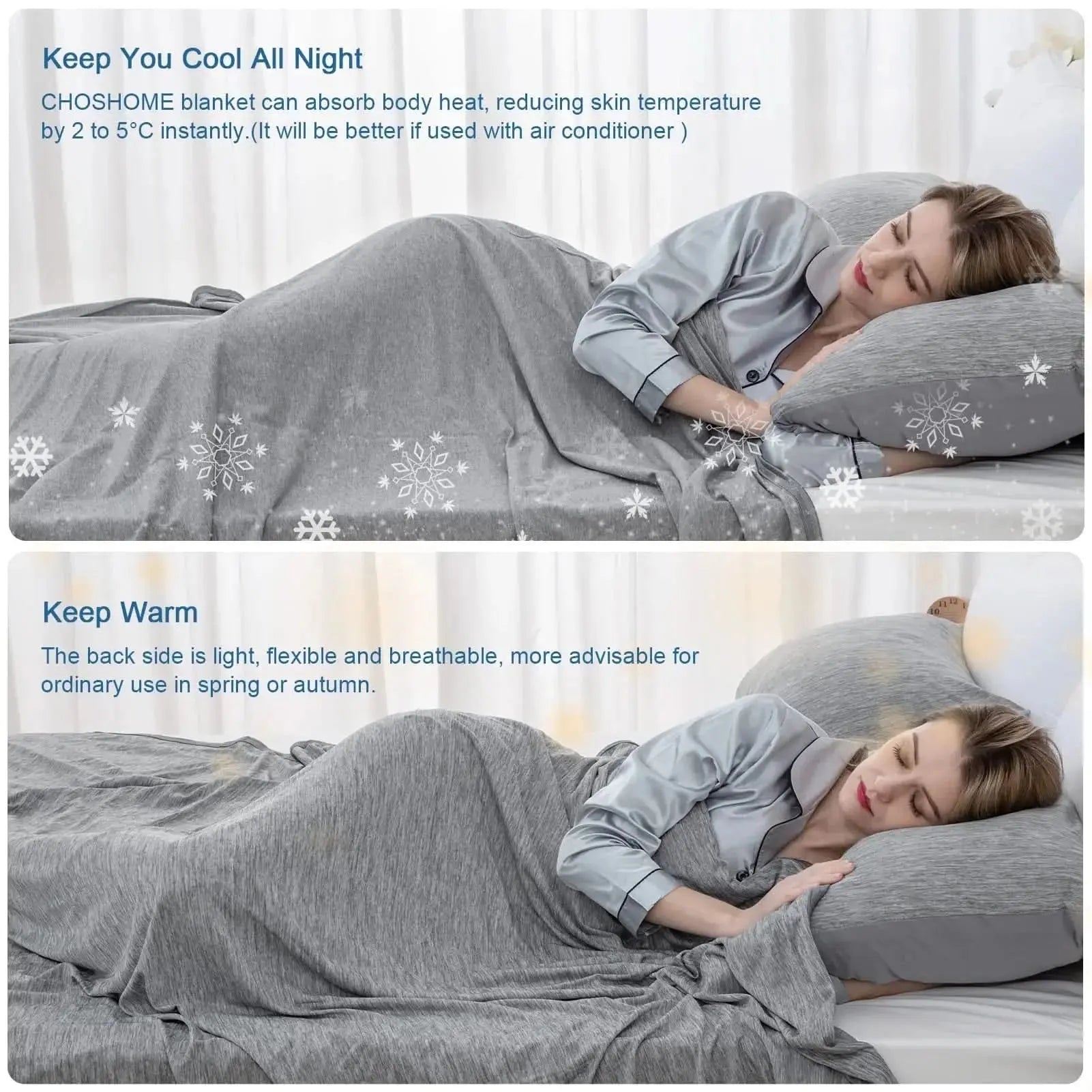 Soft and airy summer comforter with cool-touch fabric and moisture-wicking design.