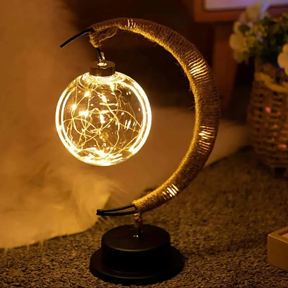 Warm LED crescent moon lamp with glass globe – decorative bedside light

