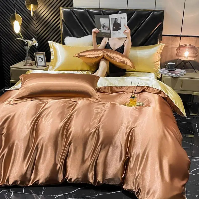 Luxury rayon silk bedding set with pillowcases

