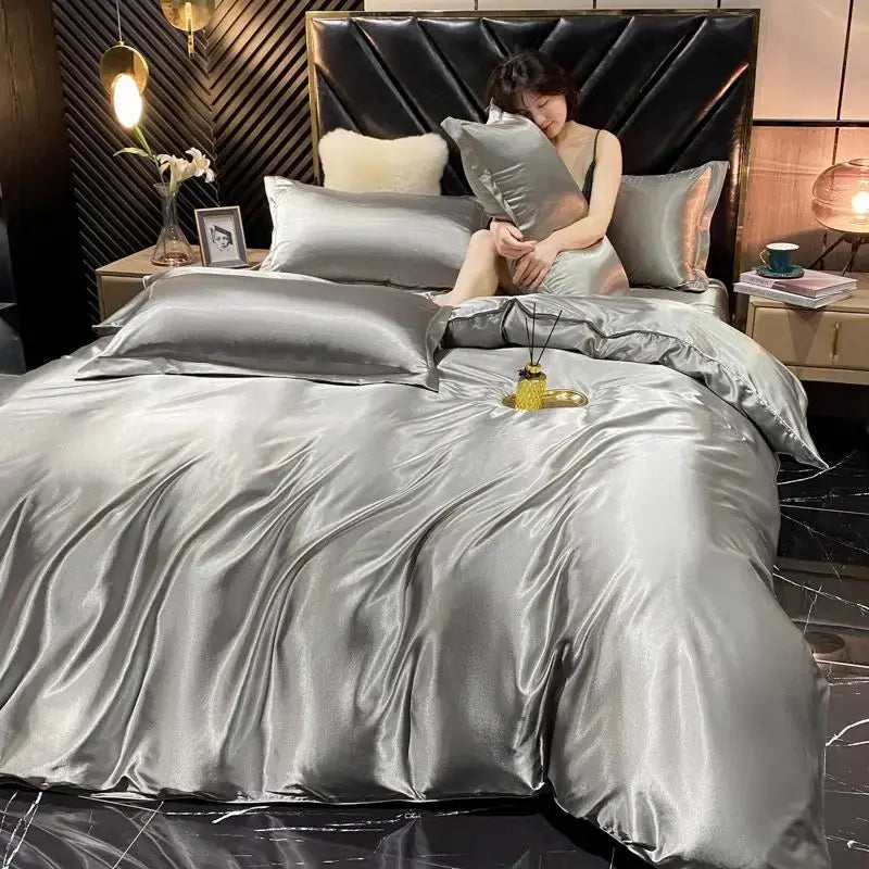 King-size satin bedding with silk pillowcases