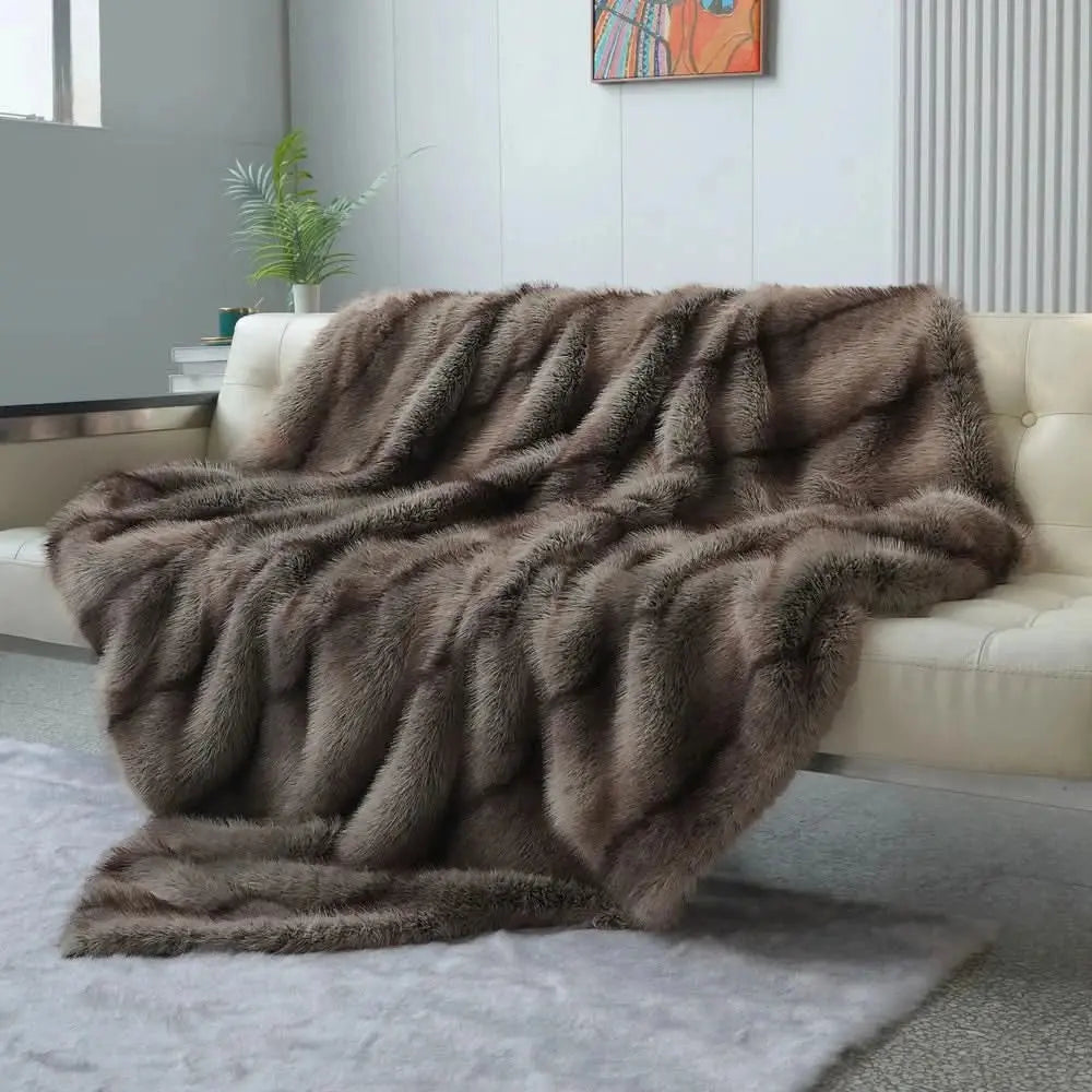 Elegant fox fur throw for modern bedroom


