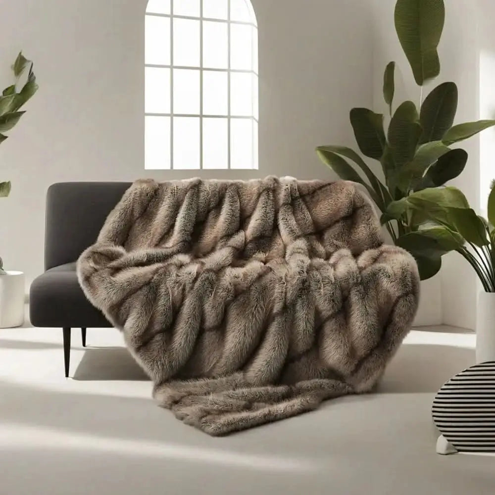 Stylish plaid throw cover in faux fur
