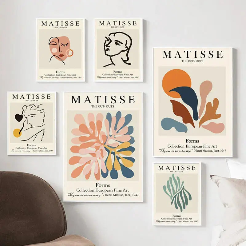 Modern face line drawing with botanical elements on canvas

