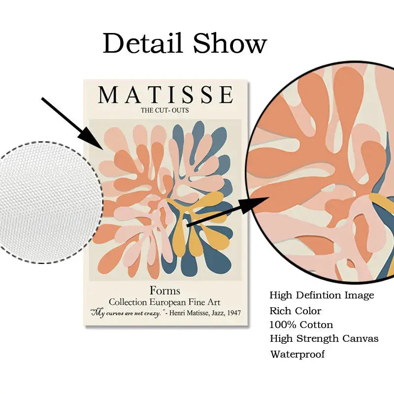 Bold coral leaf and face line art poster for interior design