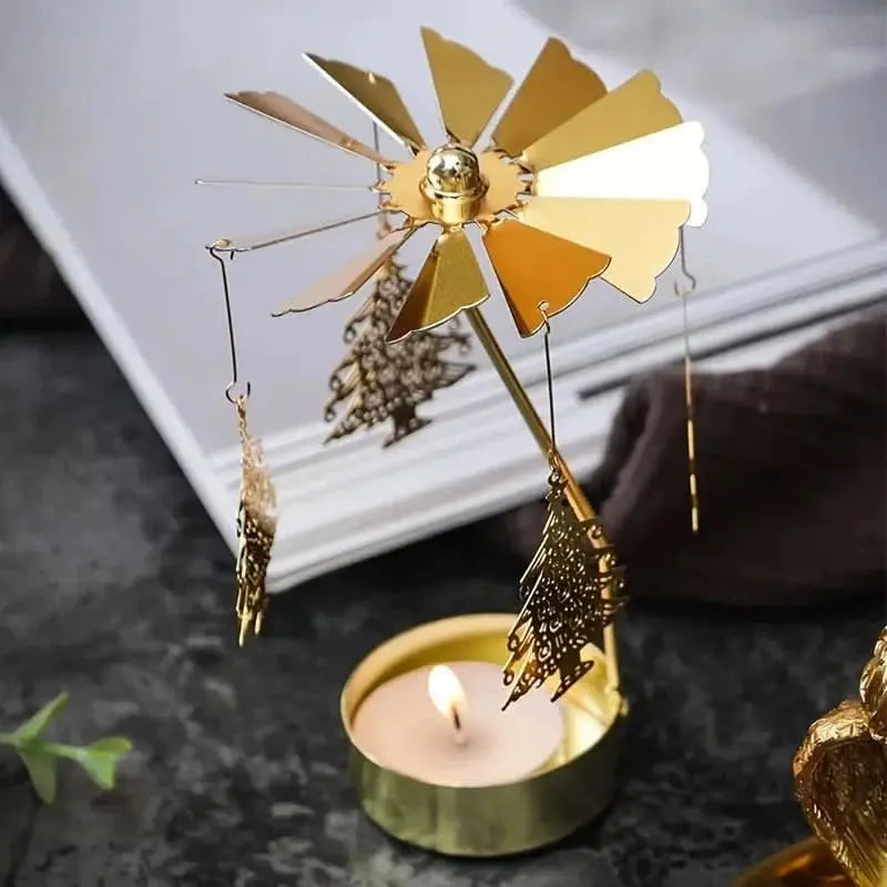 Scandi-style metal candle holder that rotates with heat, bringing charm to Christmas and cosy evenings.