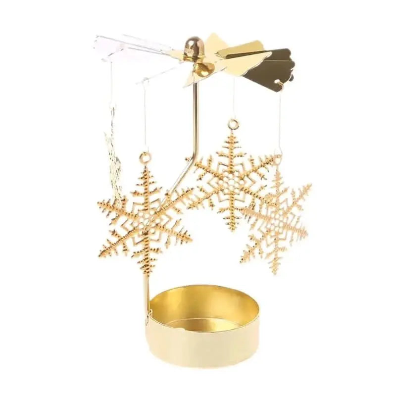 Silver or gold metal candle holder with a rotating feature, ideal for creating a magical atmosphere.
