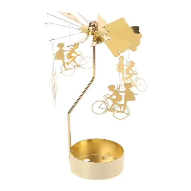Candle holder with festive spinning décor, ideal for holiday tables and classic winter style.


