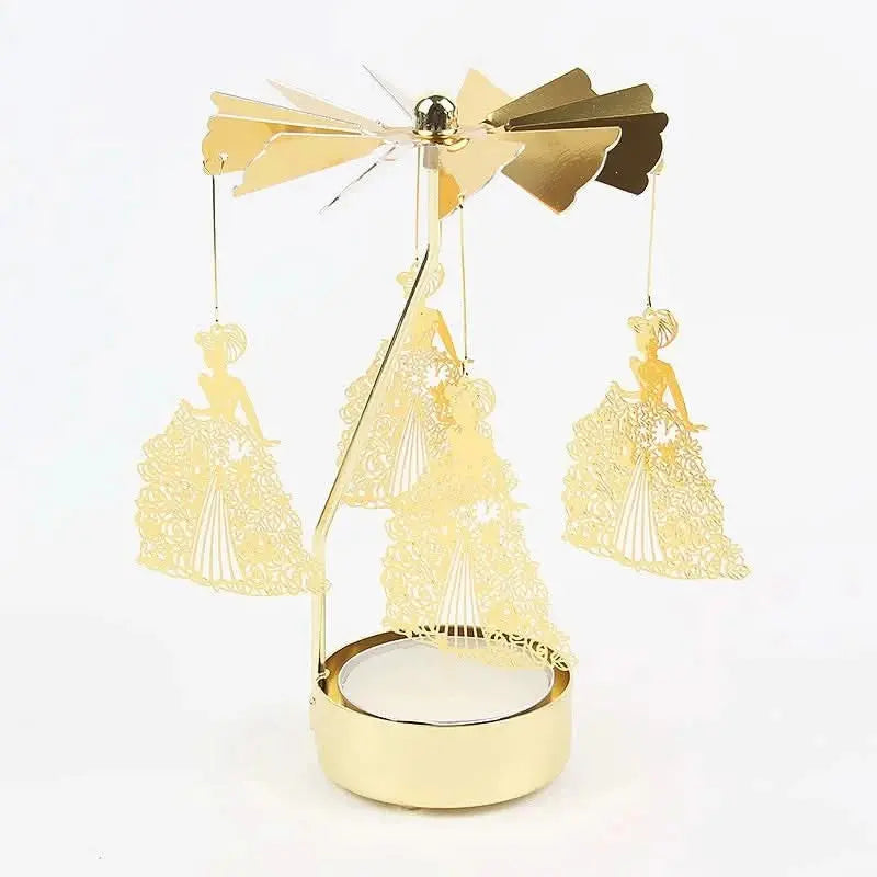 Stylish metal candle holder with moving parts, designed to delight at Christmas or weddings.