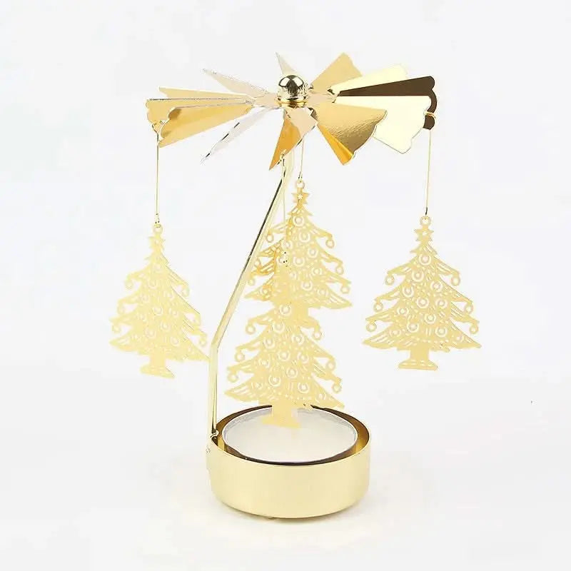 Modern rotating candle holder in sleek metal finish, perfect for chic dinner tables or seasonal décor.