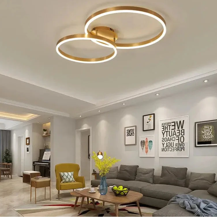 Nordic Creative Round Ring Chandelier – Golden Coffee Lustre Ceiling Light for Bedroom & Living Room ARTHAYA
