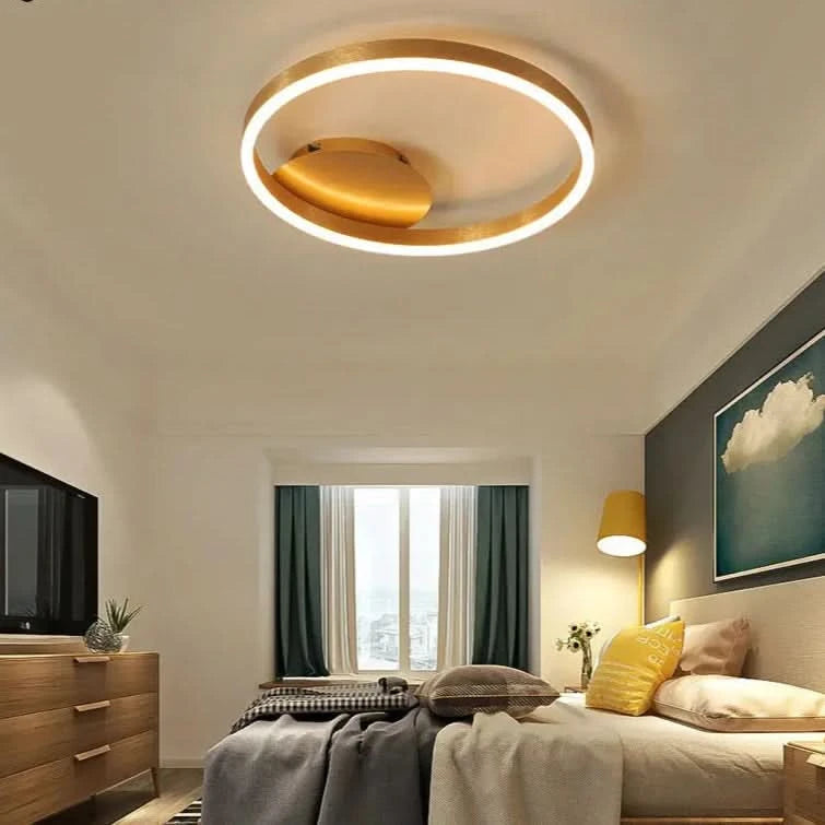 Nordic Creative Round Ring Chandelier – Golden Coffee Lustre Ceiling Light for Bedroom & Living Room ARTHAYA