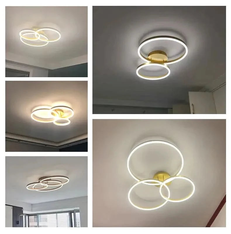 Nordic Creative Round Ring Chandelier – Golden Coffee Lustre Ceiling Light for Bedroom & Living Room ARTHAYA
