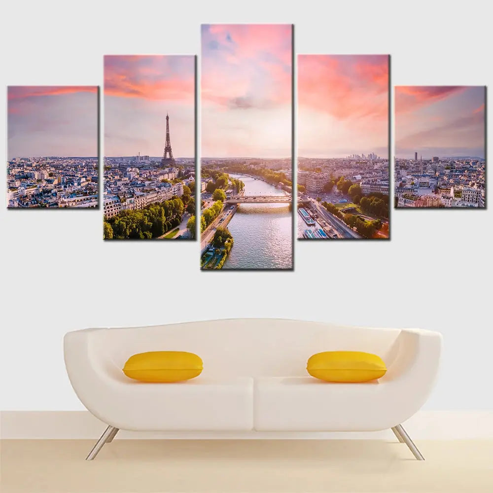 Modular painting showing romantic Paris cityscape