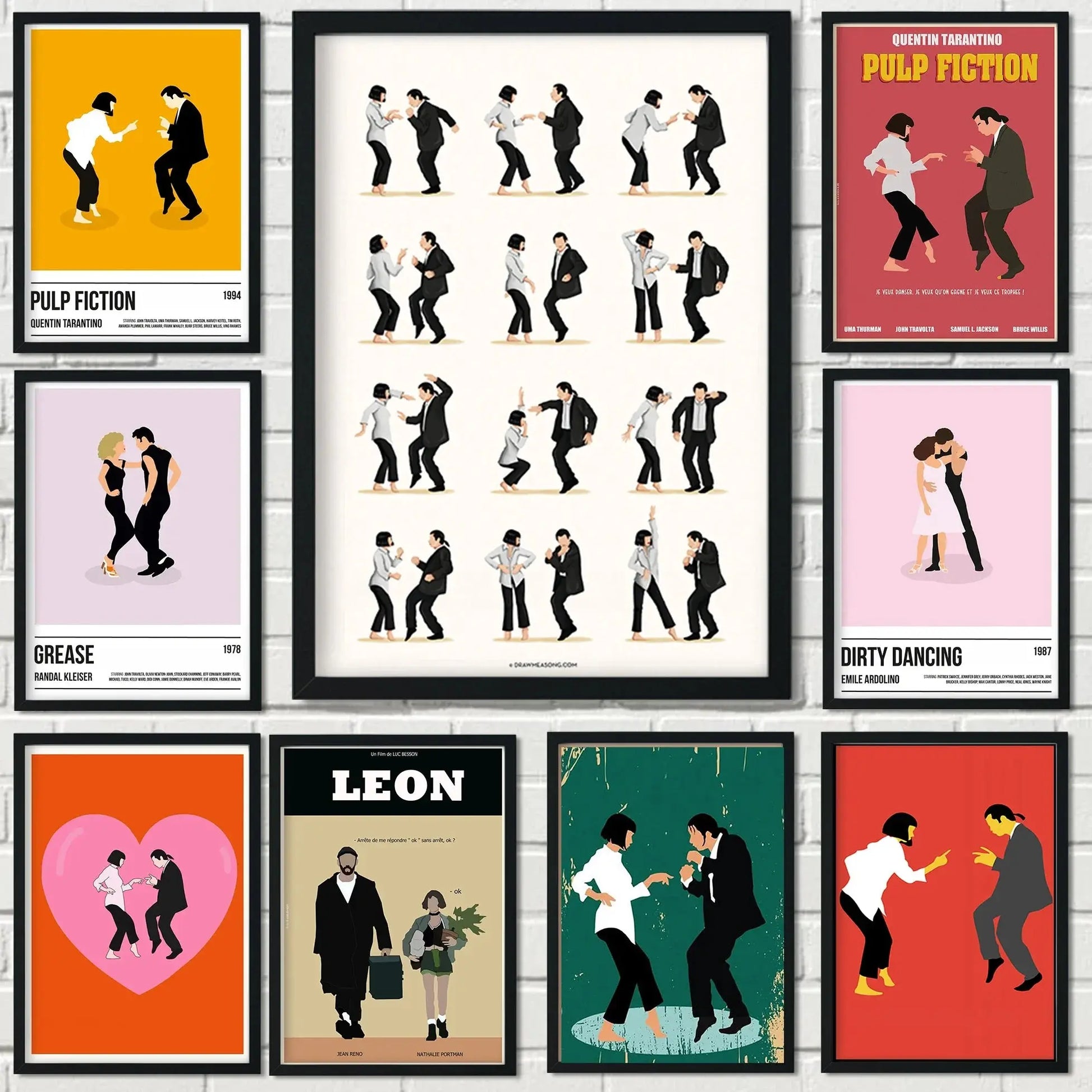 Canvas print featuring Mia Wallace and retro movie icons

