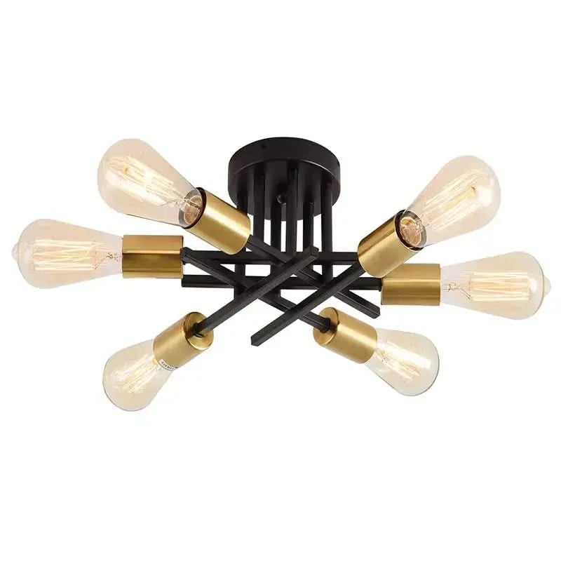 Semi Flush Mount Mid-Century Modern Chandelier – Black Sputnik Close-to-Ceiling Light Fixture ARTHAYA