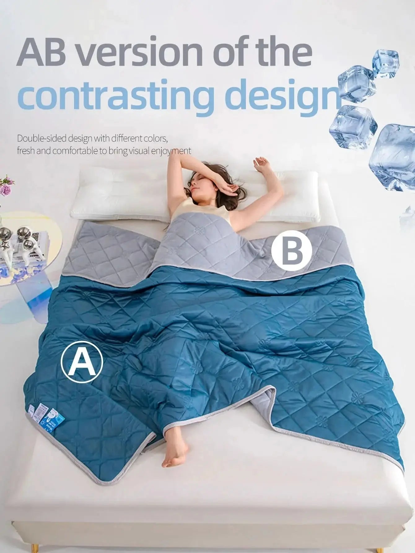 Quilted summer blanket with floral print and soft cooling fabric, perfect for warm nights.