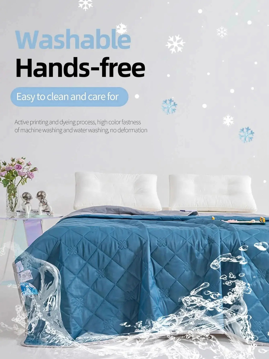Cooling blanket for warm nights, with elegant quilted floral pattern and smooth finish.

